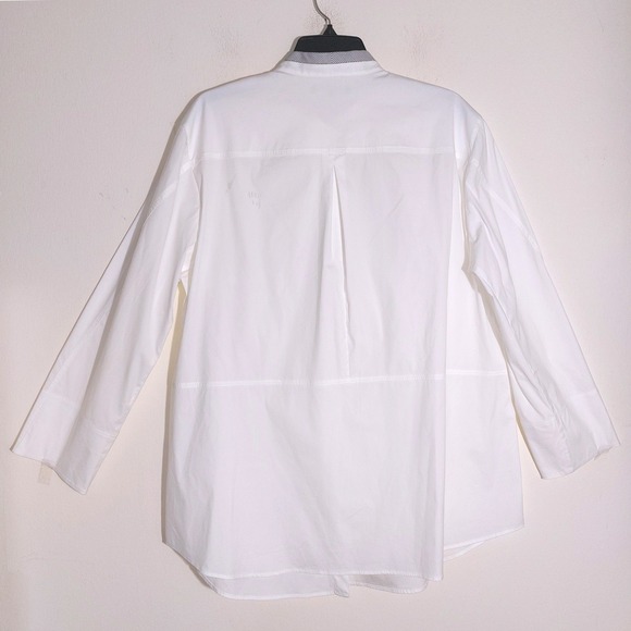 LAFAYETTE 148 NEW YORK White Mandarin Collar Poplin Tunic Blouse Size 1X EUC - Picture 7 of 11